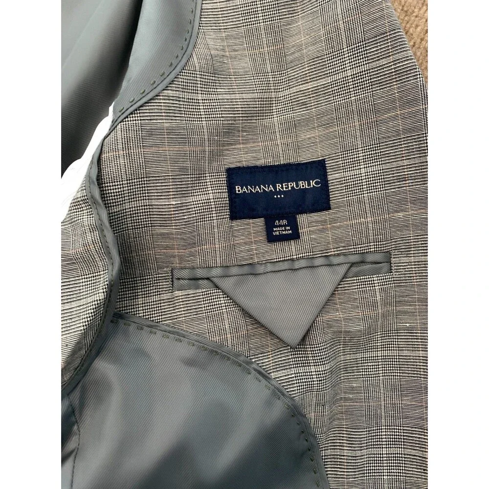 Banana Republic Blazer Mens 44R Linen Plaid Window Check Lined Jacket Sportcoat